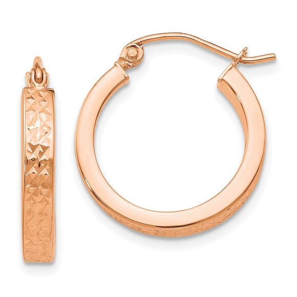 Kazi Luxury 14K Rose Diamond cut In and Out Hoop Earrings